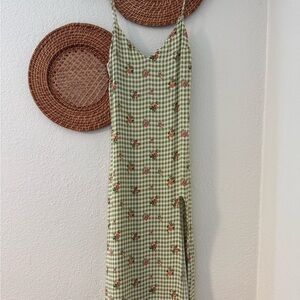 Reformation Green Pink Slip Maxi Dress